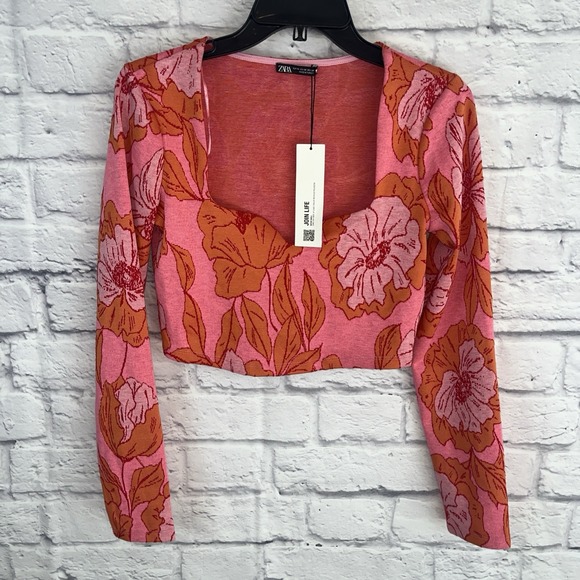 Zara Pink and Orange Floral Crop Top - Picture 5 of 5